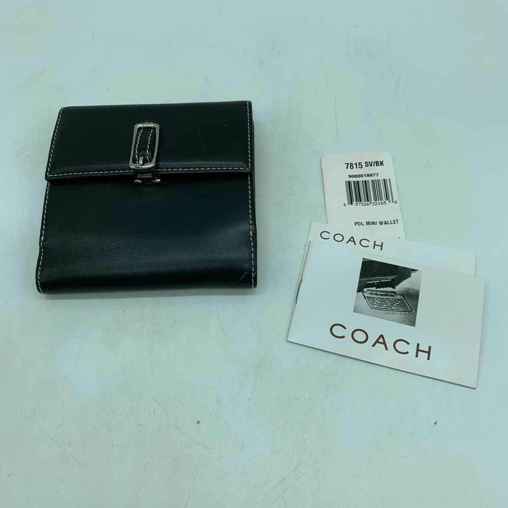 Coach mini wallet silver black w/magnetic closure red interior NWT